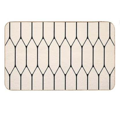 Long Honeycomb Minimalist Geometric Pattern in Black And Almond Cream Bath Mat