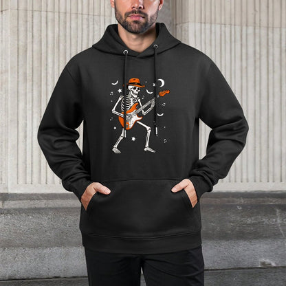 Skeleton Playing Guitar Guitarist Rock Halloween Skeleton Casual Wear Hoodie