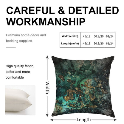 Gold Indigo Faux Malachite Marble Linen Throw Pillow Cover