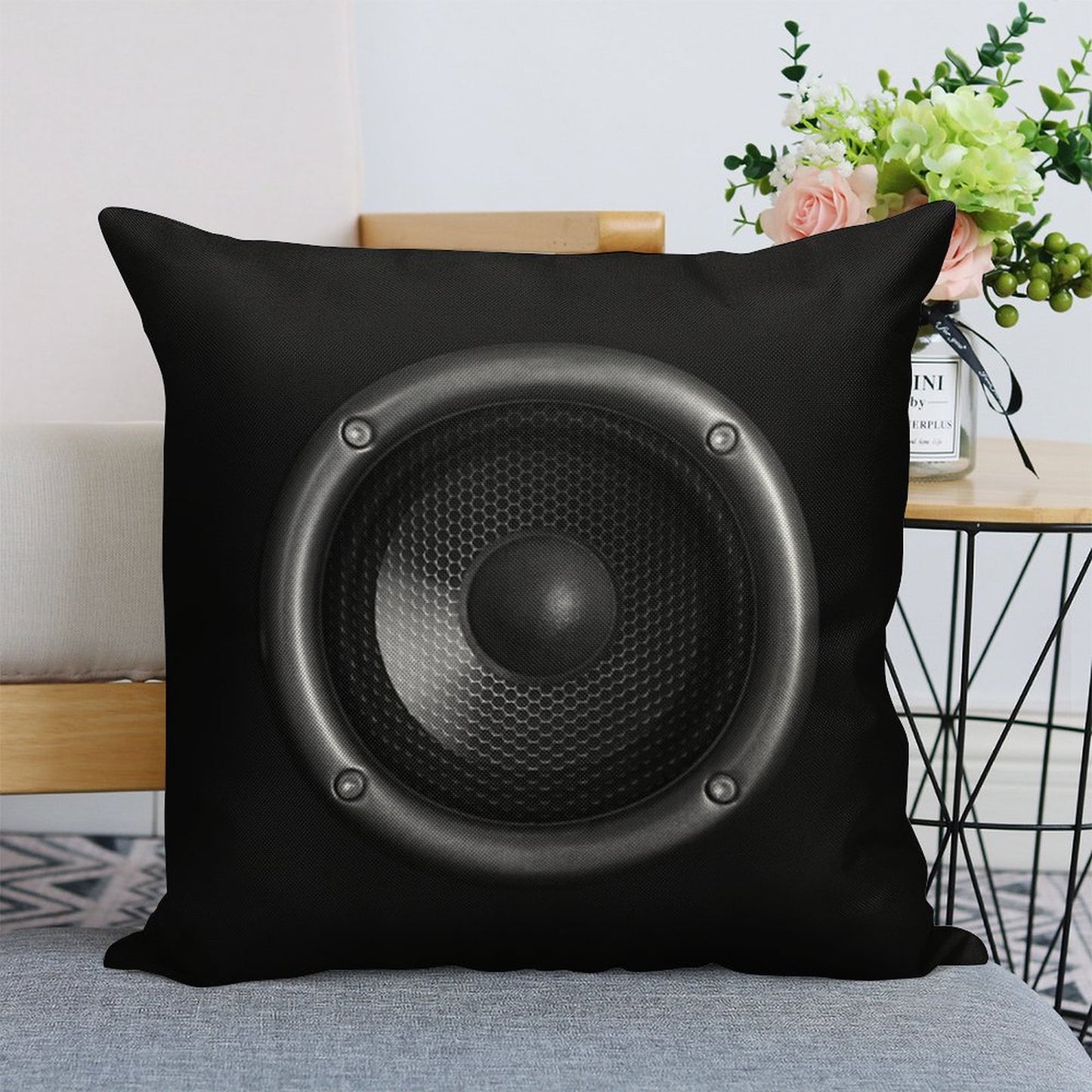 Music Speaker Linen Throw Pillow Cover