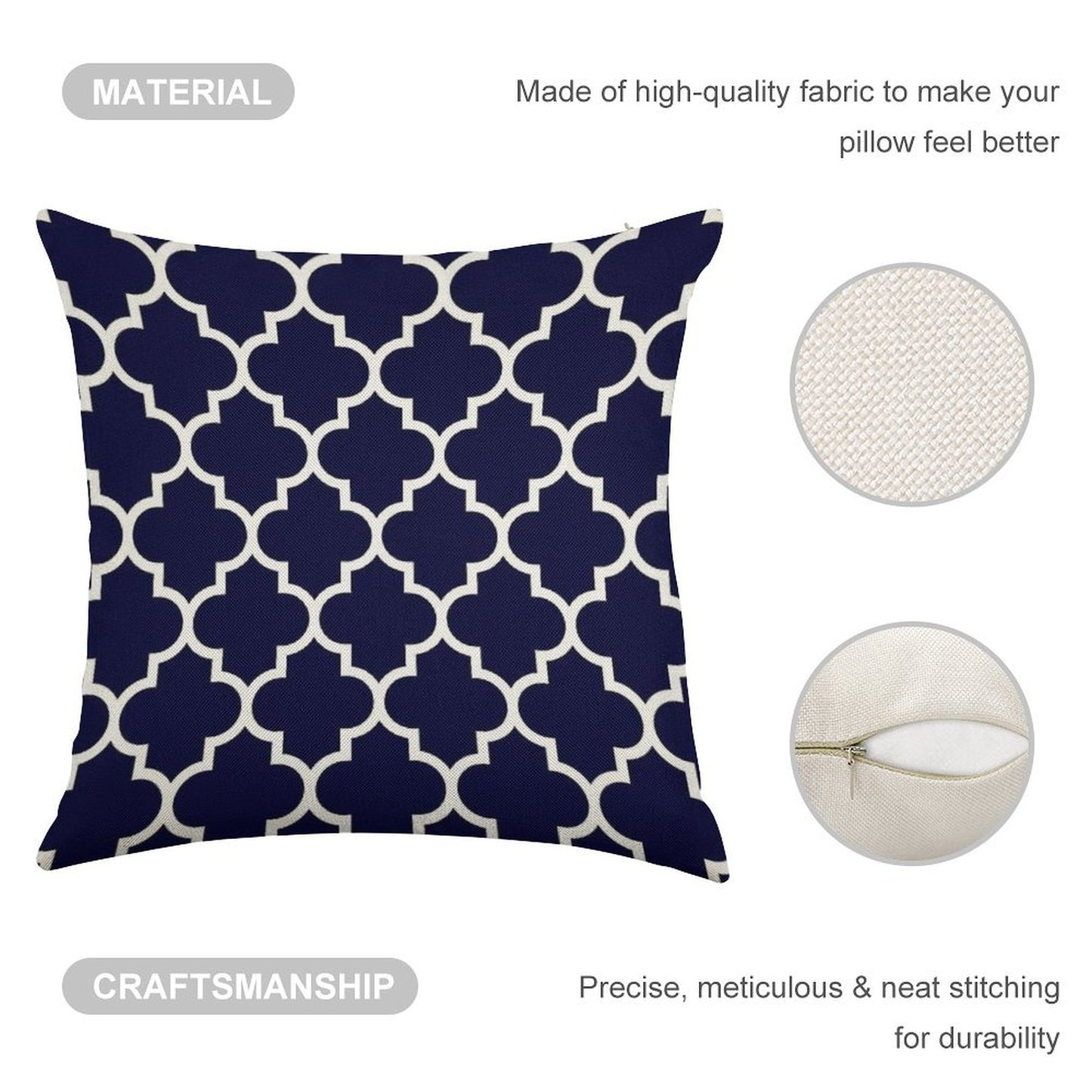 Navy Blue Quatrefoil Pattern Linen Throw Pillow Cover