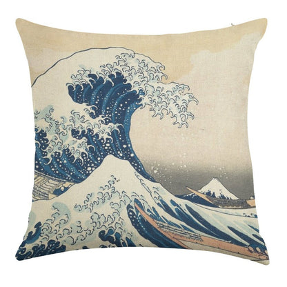 The Great Wave Off Kanagawa Linen Throw Pillow Cover