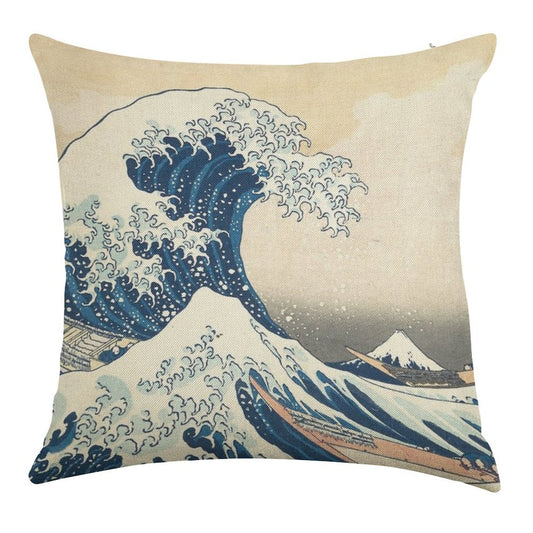 The Great Wave Off Kanagawa Linen Throw Pillow Cover