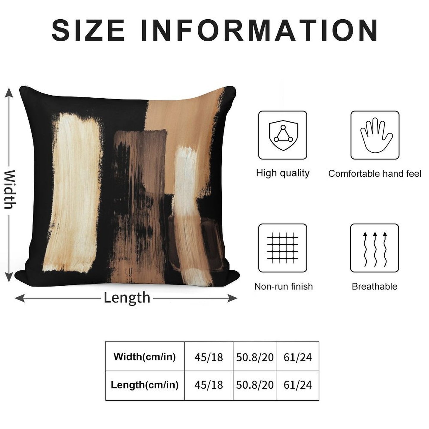 Black Brown Soft Hidden Zipper Throw Pillow
