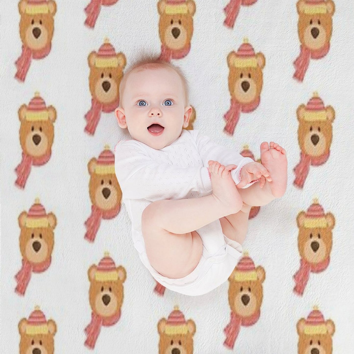 Cozy Winter Bear with Striped Hat And Scarf Throw Blanket