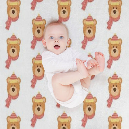 Cozy Winter Bear with Striped Hat And Scarf Throw Blanket