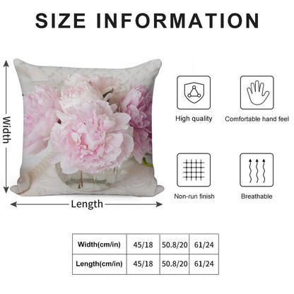 Pink Peonies Soft Hidden Zipper Throw Pillow
