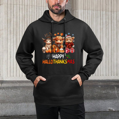 Womens Happy Halloween Thanksgiving Christmas Highland Cow Holiday Shrink-Resistant Hoodie