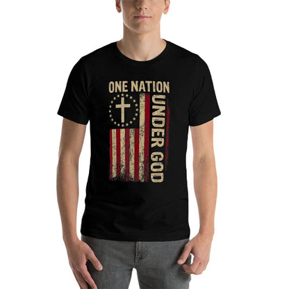 One Nation Under God 4th Of July Patriotic Christian  Rolled Sleeves T-Shirt