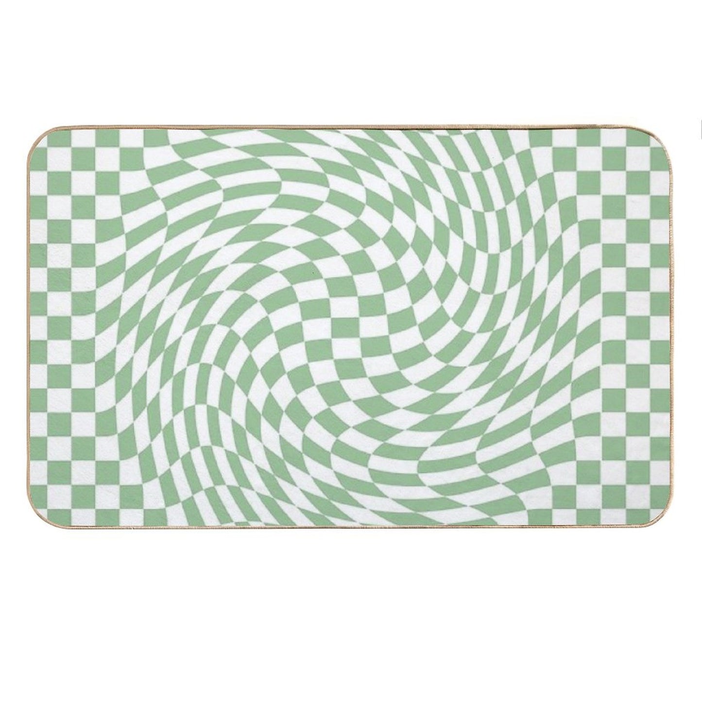Sage Green And White Checker Warp Pattern Bath Mat