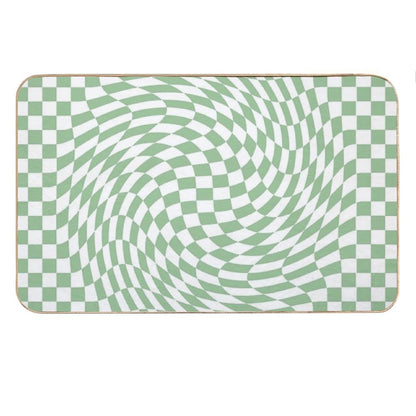 Sage Green And White Checker Warp Pattern Bath Mat