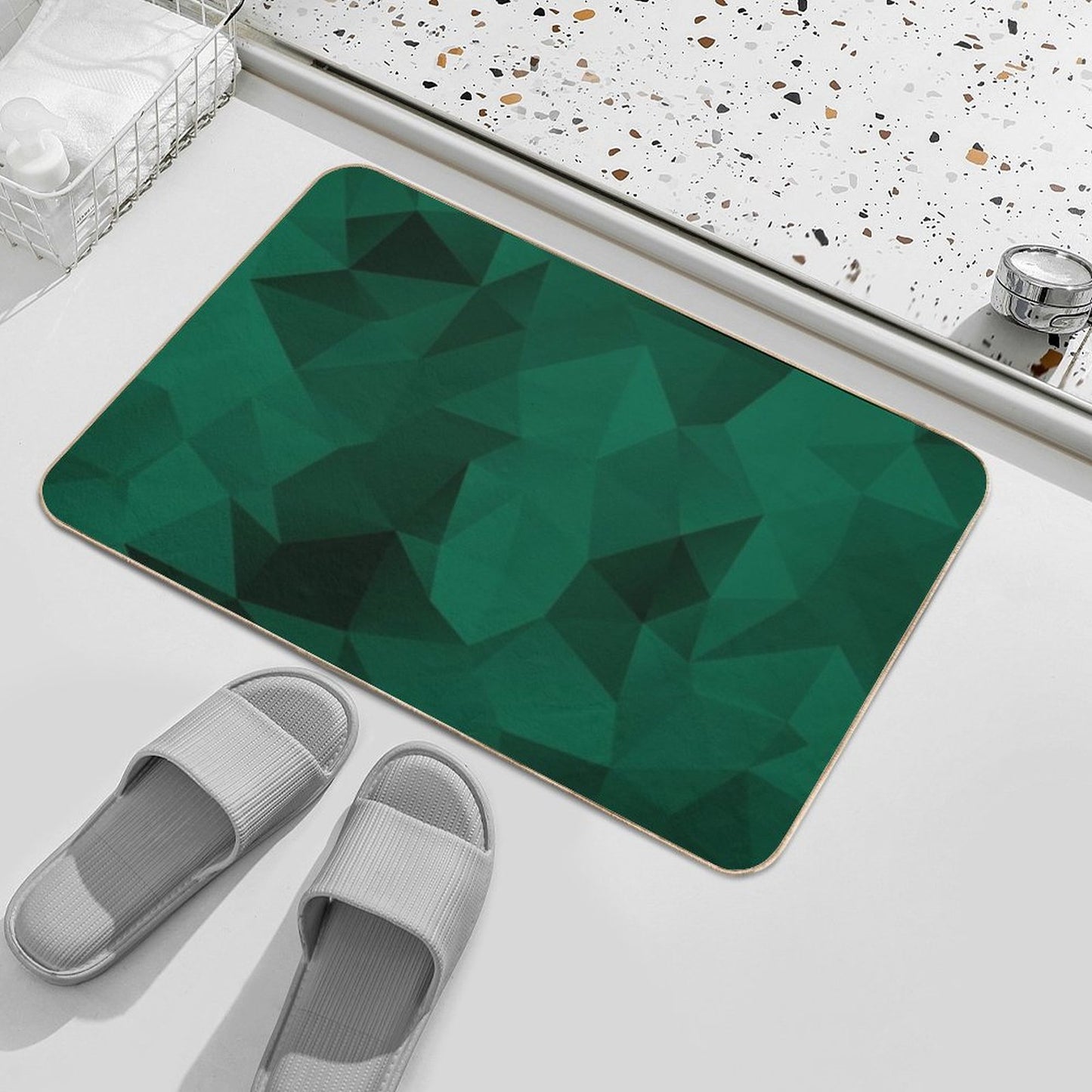 Polygonal Emerald Green Geometric Pattern Bath Mat