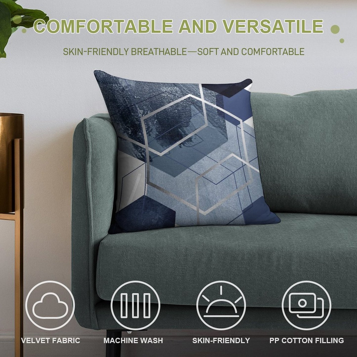 Blue And Grey Geo Soft Skin-Friendly Throw Pillow