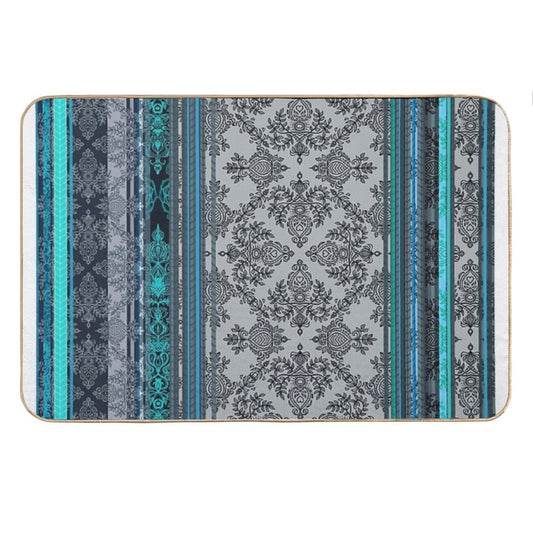 Teal, Aqua & Grey Vintage Bohemian Wallpaper Bath Mat