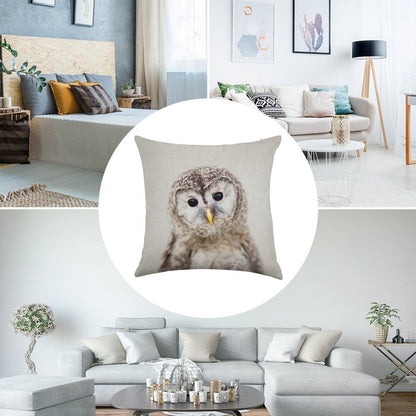 Baby Owl - Colorful Linen Throw Pillow Cover