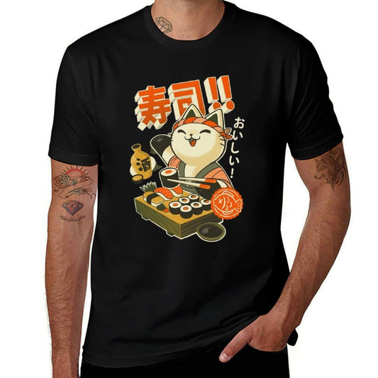Sushi Chef Cat - Funny Restaurant Kitty - Japanese Food  Wrinkle-resistant T-Shirt