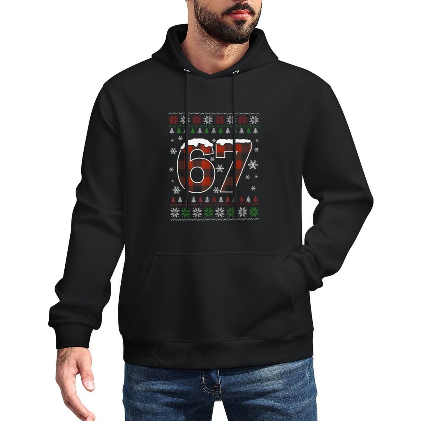 Funny 67 Six Seven Meme Brainrot Cringe Christmas Pajamas Relaxed Fit Hoodie