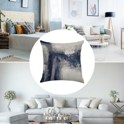 Blue Gray Abstract Linen Throw Pillow Cover