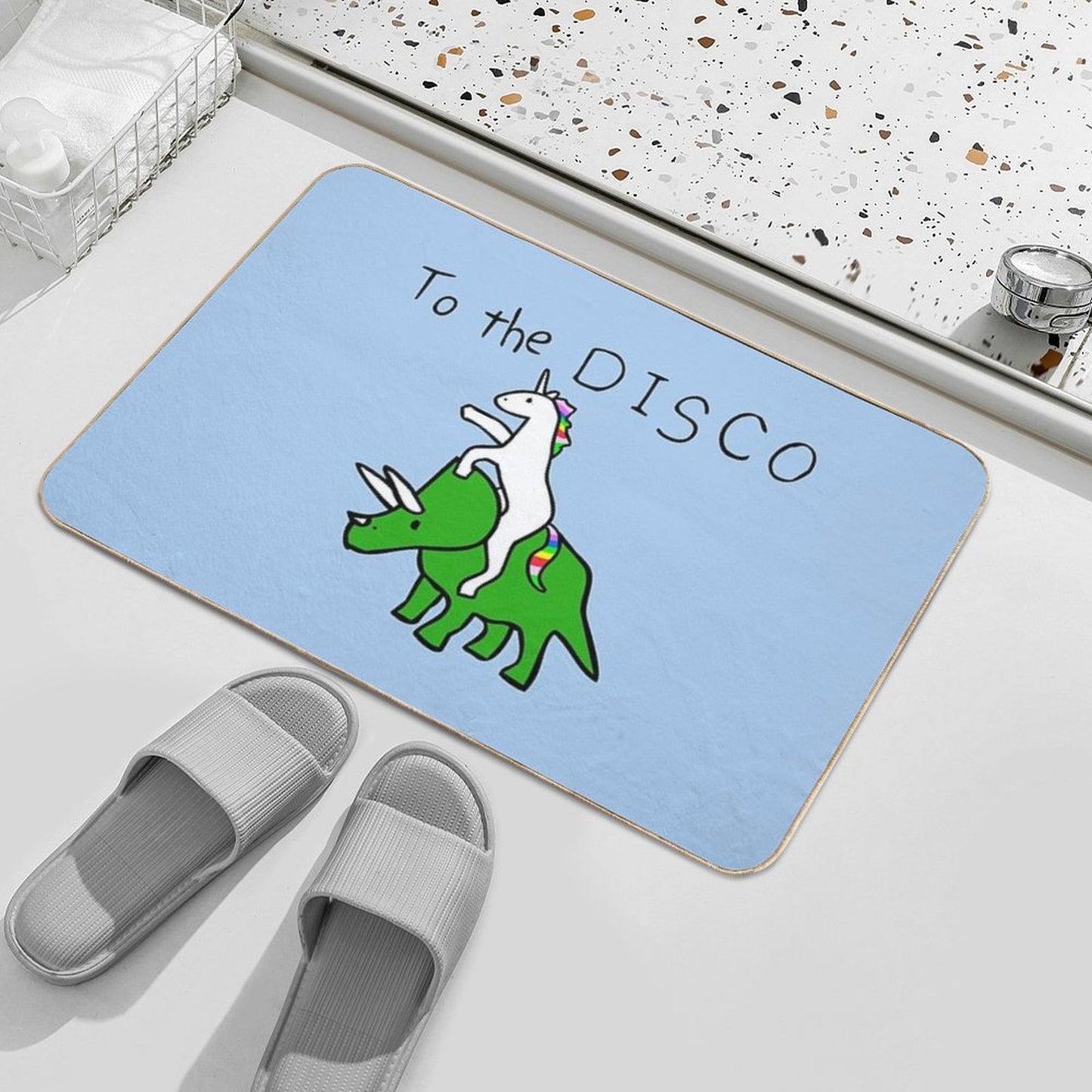 To The Disco (Unicorn Riding Triceratops) Bath Mat