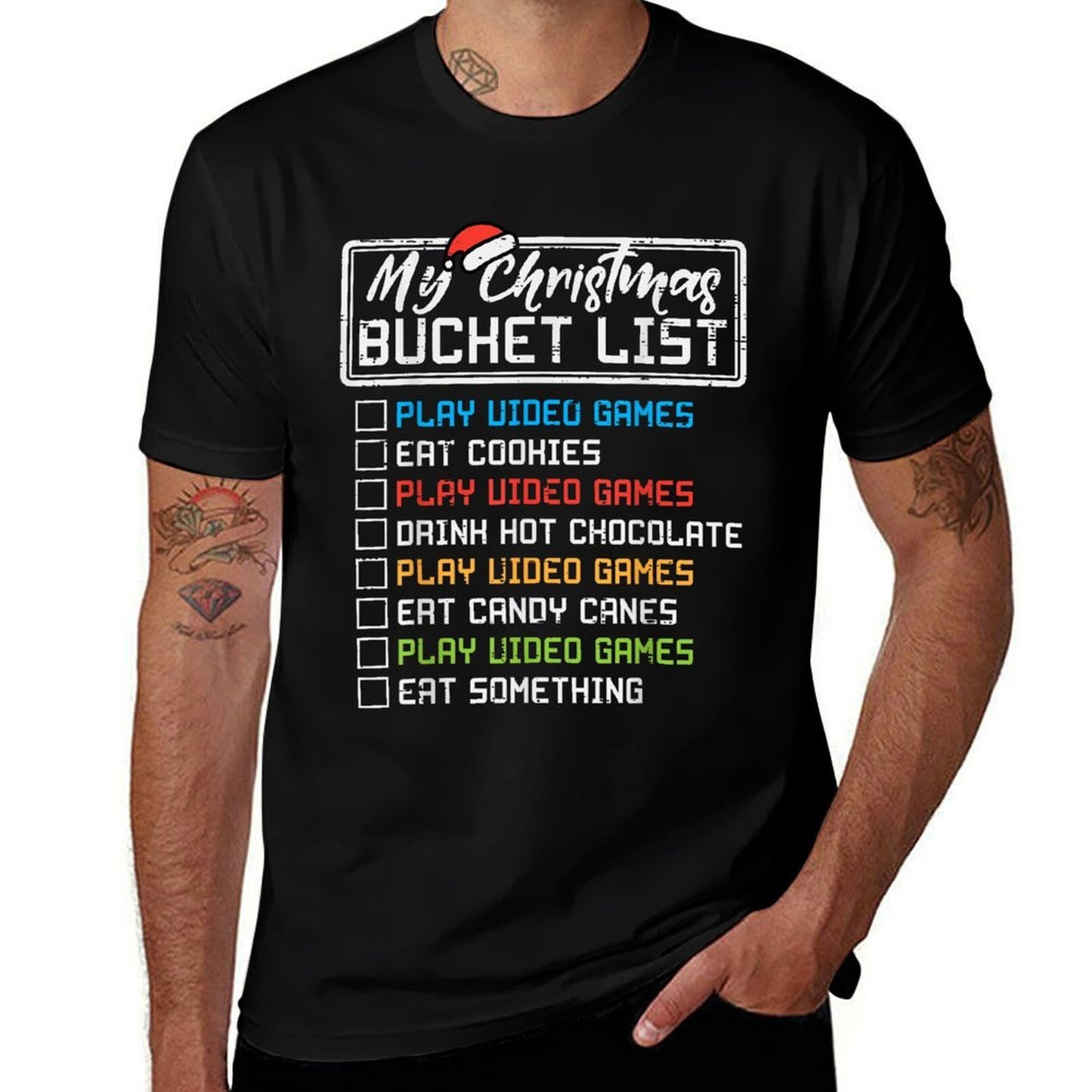 Christmas Bucket List Video Games Xmas Gamer Boys Kids Men  Quick-drying T-Shirt