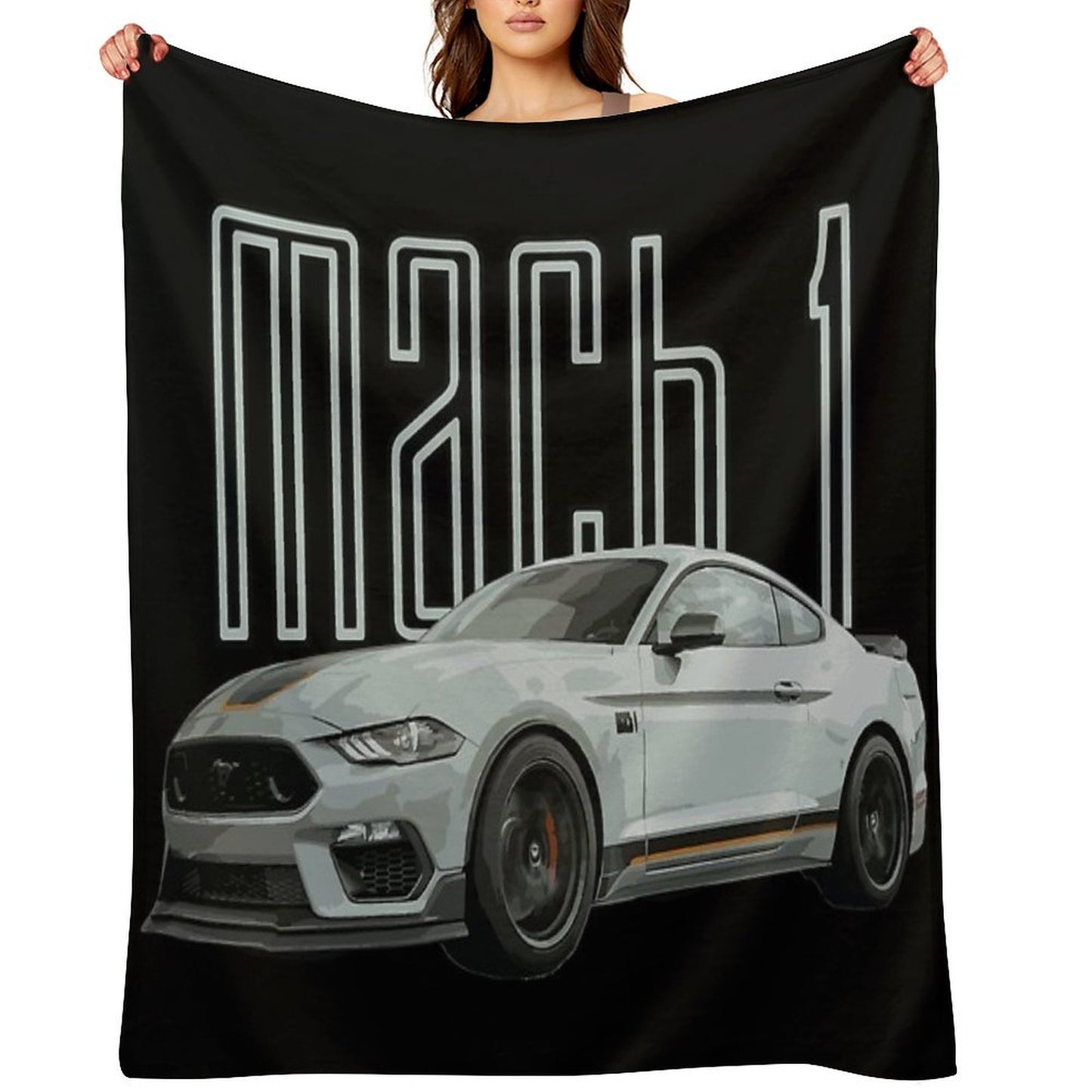 MACH 1 Mustang GT 5.0L V8 Performance Car Fighter Jet Gray Throw Blanket