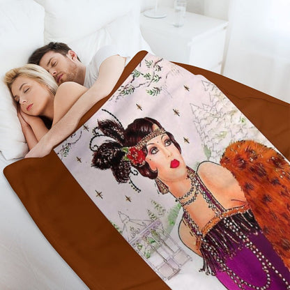 FLAPPER in PURPLE  Vintage 1925 Art Deco Print Throw Blanket