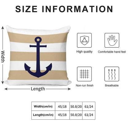 Nautical Navy Blue Anchor On Tropical Tan Stripes Soft Ultra-Soft Texture Throw Pillow