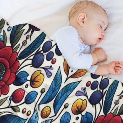 Deep Blue Ojibwe Bloom – Indigenous Floral Folk Art Throw Blanket