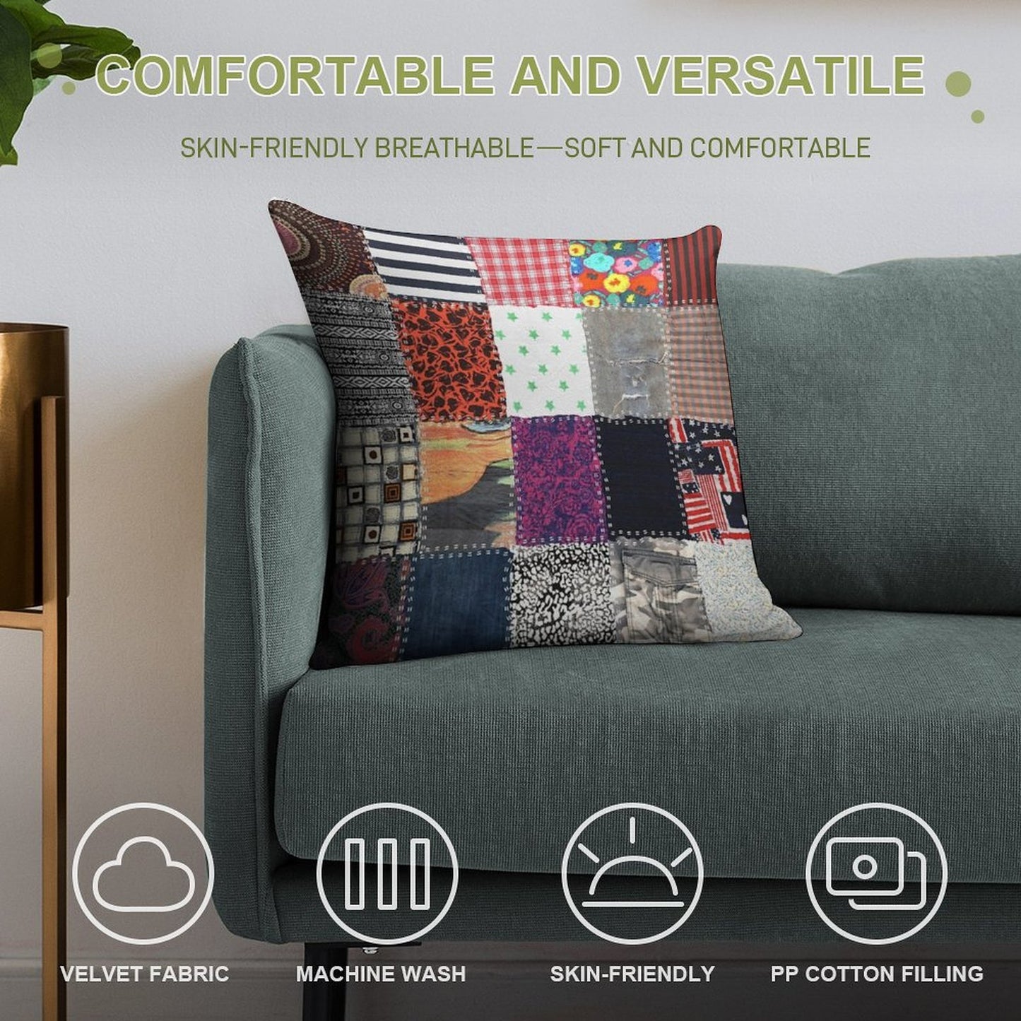 Patchwork Fabrics Soft Washable Throw Pillow