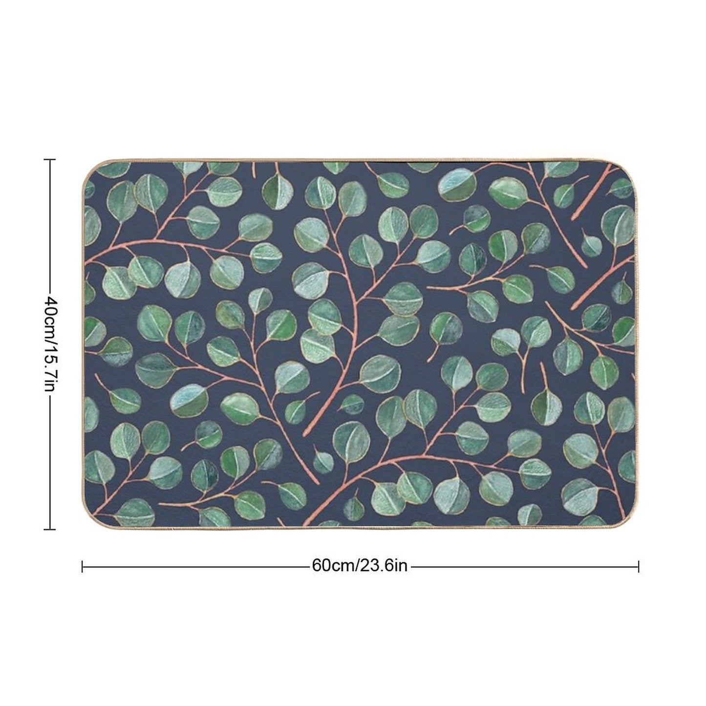Simple Silver Dollar Eucalyptus Leaves on Navy Blue Bath Mat