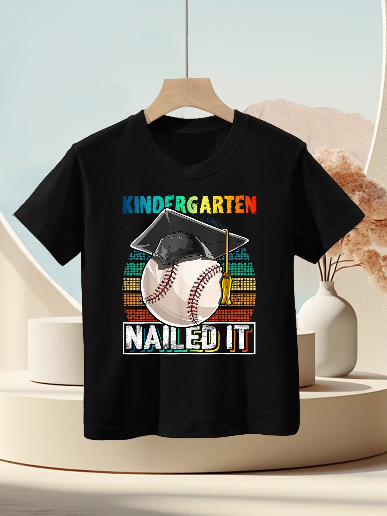 Kindergarten Nailed It Baseball Graduation Cap Retro Boys Kids T-Shirt