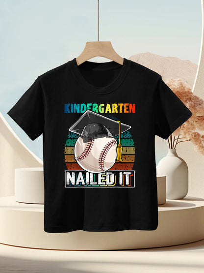 Kindergarten Nailed It Baseball Graduation Cap Retro Boys Kids T-Shirt