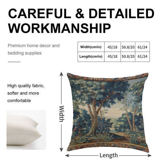 GREENERY, TREES IN WOODLAND LANDSCAPE Antique Flemish Tapestry Linen Throw Pillow Cover