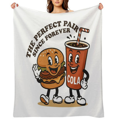 The Perfect Pair Since Forever – Retro Burger & Cola Mascots Throw Blanket