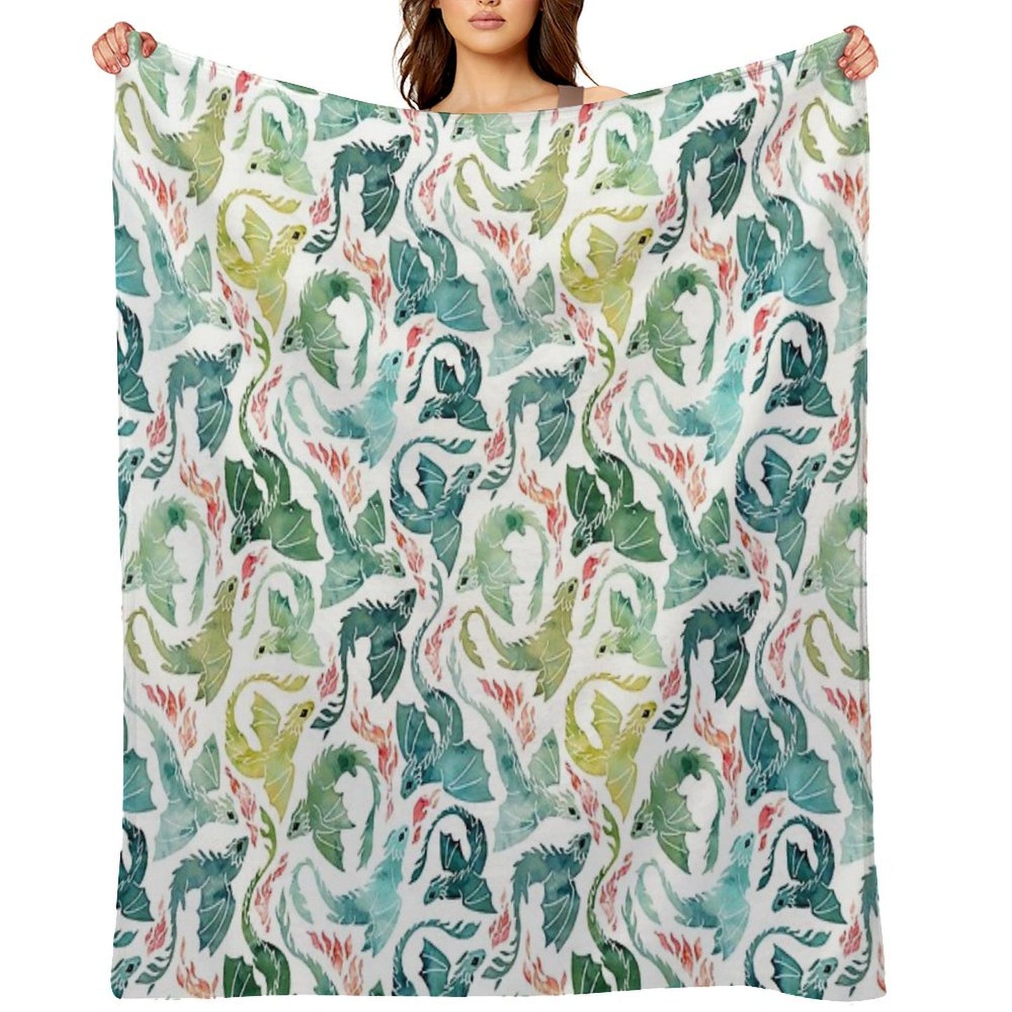 Dragon Fire Turquoise & Green Throw Blanket