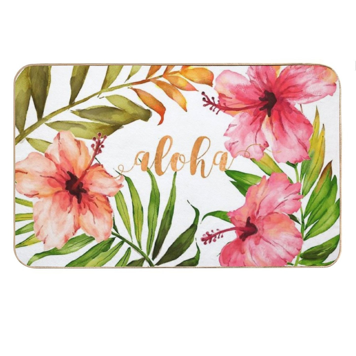 Aloha Tropical Hawaiian Floral Watercolor Bath Mat