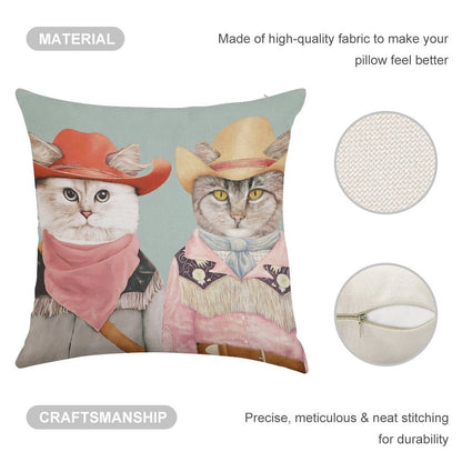 Cowboy Cats Linen Throw Pillow Cover
