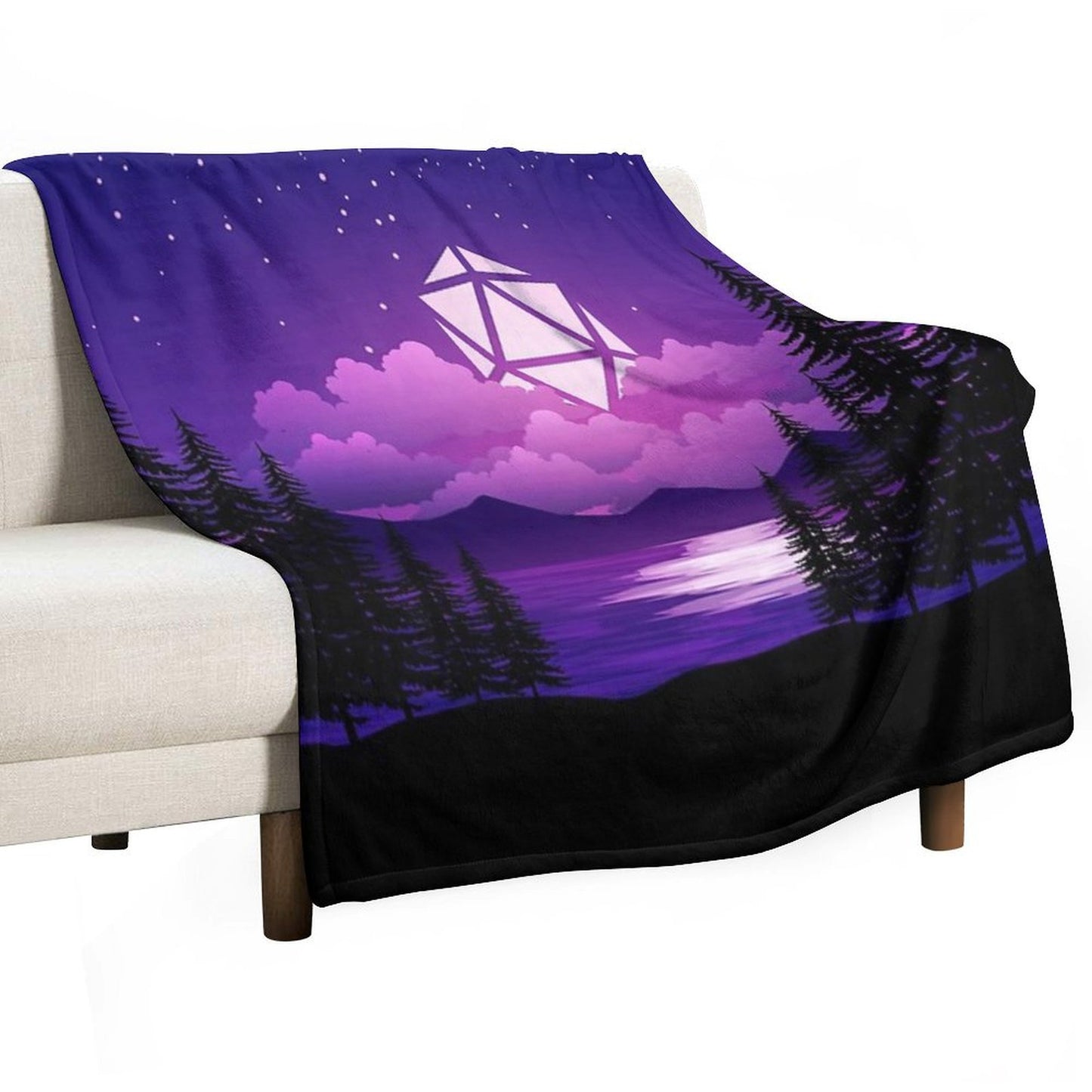 Pink Sunset D20 Dice Sun Lake Tabletop RPG Maps And Landscapes Throw Blanket