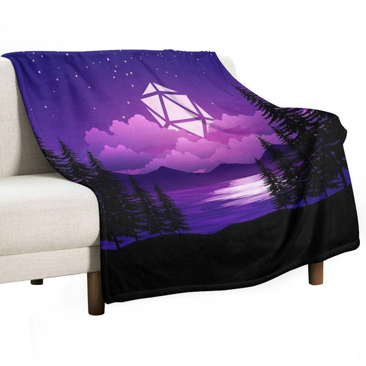 Pink Sunset D20 Dice Sun Lake Tabletop RPG Maps And Landscapes Throw Blanket