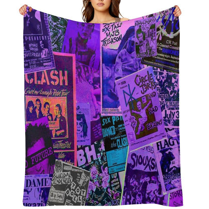 Punk Rock Bands Flyers Collage Vaporwave Aesthetic Punk Colors Throw Blanket