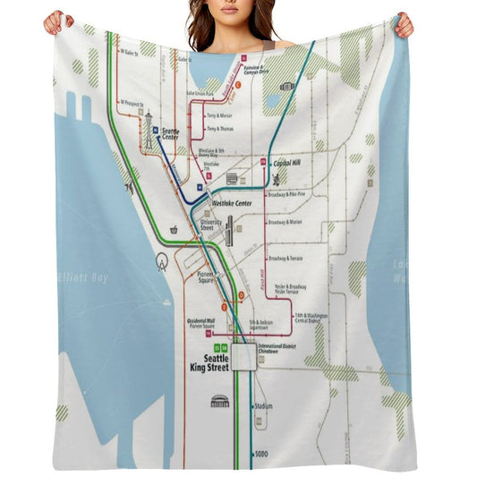 Seattle City Rail Map Square Throw Blanket