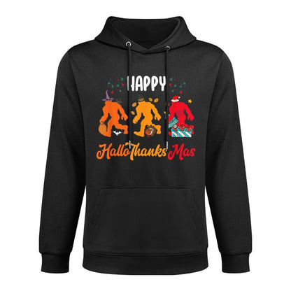 Halloween Christmas Sasquatch Bigfoot Happy Hallothanksmas Machine Washable Hoodie