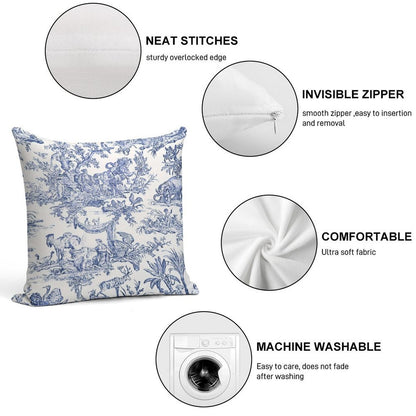 Blue Toile - English - French Countryside Soft Durable Construction Throw Pillow