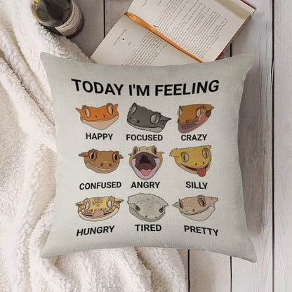Today I'm Feeling... Crested Gecko Linen Throw Pillow Cover