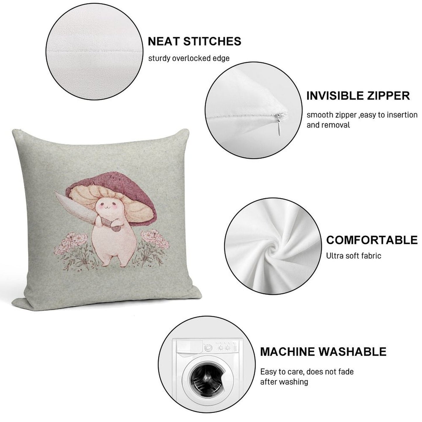 Let Me See What You Have Little Mushroom (no Text) Soft High-Density Material Throw Pillow