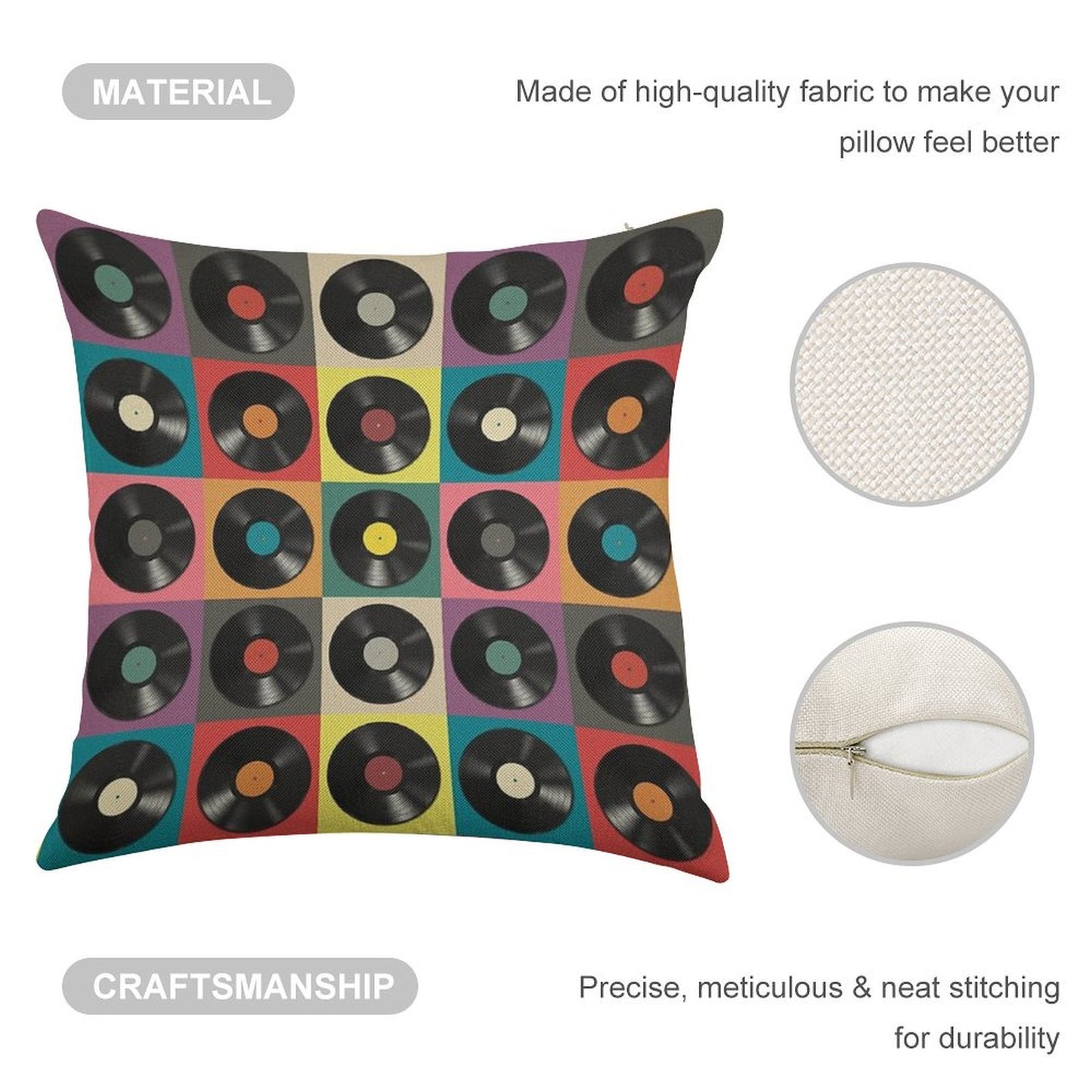 Vinyl Record Linen Throw Pillow Cover