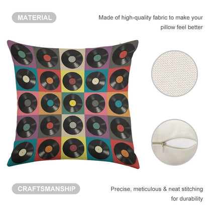 Vinyl Record Linen Throw Pillow Cover