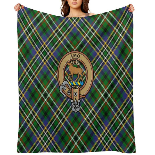 Clan Scott Crest over Green Tartan Throw Blanket