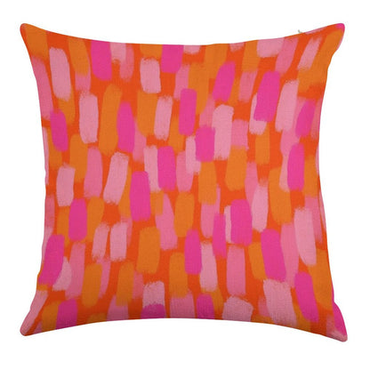 Abstract, Pink And Orange, Paint Brush Effect Linen Throw Pillow Cover