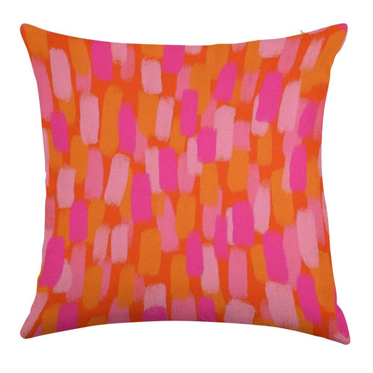 Abstract, Pink And Orange, Paint Brush Effect Linen Throw Pillow Cover